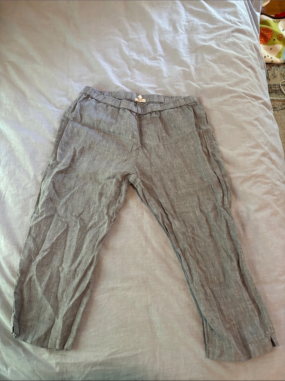 Eileen Fisher Light Gray/Blue 100% Organic Linen Pants - Medium